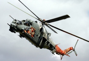 лопасти, тигр, полет, Вертолет, небо, пилот, окрас