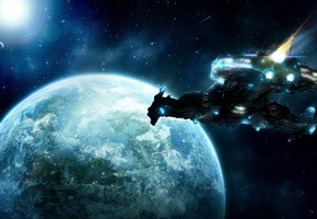 планета, markpaulk, Unaware, космический корабль, земля, art, sc2