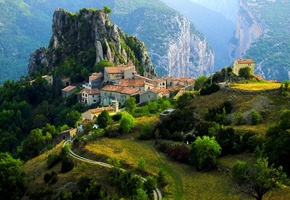 деревня, городок, горы, Франция, альпы, дома