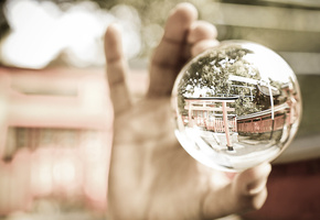 reflection, рука, стекло, Шар, макро, отражение, ball, glass, hand