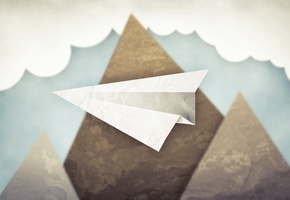 небо, бумажный самолет, Минимализм, горы, облака