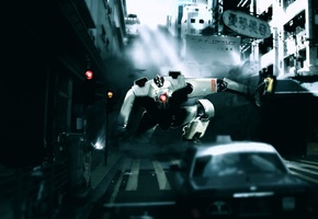 разрушение, дроид, улица, робот, Город