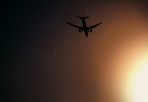 небо, Самолет, полет., ночь