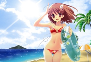 inaba yui, пляж, Аниме, настроение, море, девушка, лето