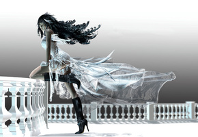 платье, Девушка, балкон