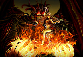 девушка, Демон, огонь, руки, танец