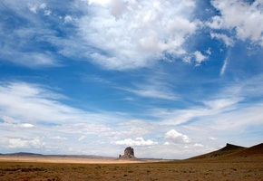 Пустыня, облака, лето, холмы, небо, холм