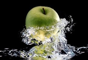 Чёрный, брызги, яблоко, вода, фон, капли