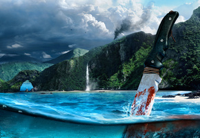 Far cry 3, нож, горы, shooter, кровь, море