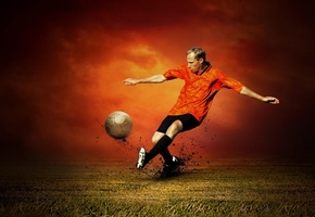 человек, удар, Мяч, трава