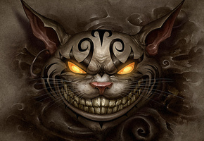 Чешир, madness returns, тату, alice, кот, пирсинг, морда