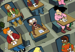 крик, футурама, Futurama, эми, шок, фрай, обезьянка