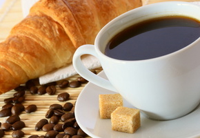 чашка, зерна, Еда, кружка, сладкое, круассаны, кофе