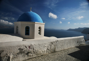 купол, Санторини, облака, небо, греция, облака, церковь