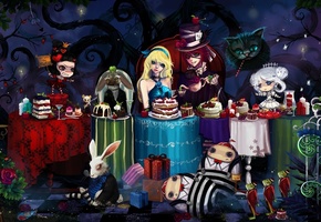 мышь, шляпник, Алиса в стране чудес, кролик, чешир, торт