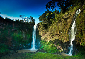 небо, водопады, ручьи, скалы, Природа