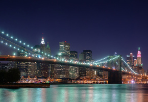 город, Ny, нью-йорк, multi monitors, огни, небоскребы, сша, ночь
