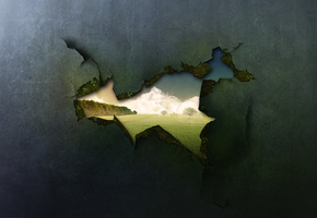 Фон, небо, трещены, дыра, поле, деревья