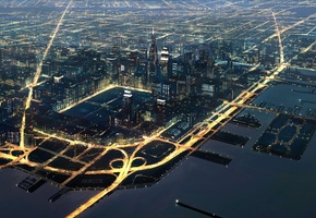 огни, транспорт, порт, движение, ночь, Fourside mother2