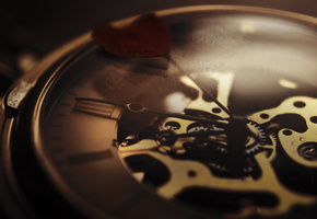 макро, Часы, стрелки, механизм, сердце