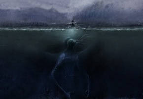Ктулху, гроза, дождь, тьма, лодка, море, cthulhu