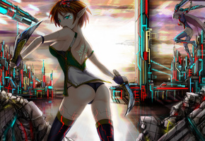 Девушки, кинжалы, оружие, город, эльф