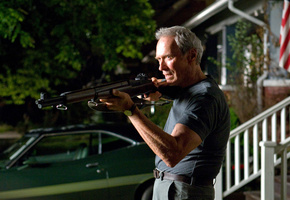 gran torino, man, ружье, Clint eastwood