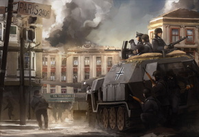 Немцы, пушка, техника, , оружие, танк, город