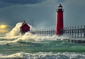 волны, Природа, маяк, пирс, море, причал