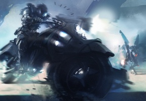 fantasy, выстрелы, роботы, Фантастика, оружие, байк