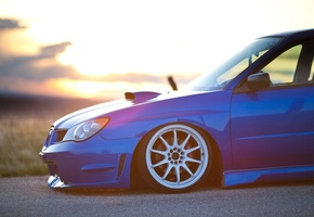 impreza, дорога, блестно, синий, sti, Subaru, wrx