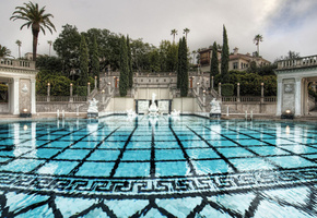 лестница, кипарисы, пальмы, вода, День, статуи, бассейн