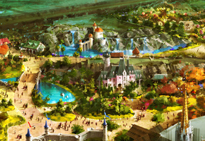 замок, рисунок, art, fantasy, город, карнавал, Фантастика