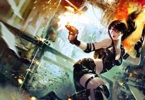 оружие, город, девушка, Wenjun lin