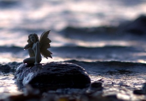 фото, Макро, камень, статуэтка, фея, фон, фигурка, капли