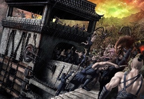 battle, monsters, креатив, Creative, cg, цепи, rain, битва, people, vs