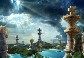 камень, шахматы, Природа, озеро, шахматные фигуры