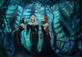 лес, witches, три, Ведьмы