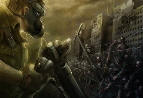 зомби, колючая, Солдат, противогаз, бронежилет, обрез