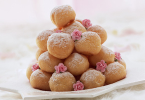 пончики, вкусно, розочки, сахарная пудра, Сладости