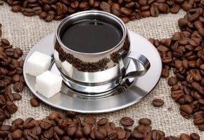 Кофе, с сахаром, в чашке, 