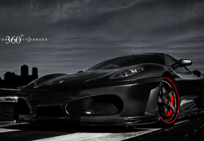 небо, Ferrari f-430, черный ferrari, ночь, , город, 360 forged