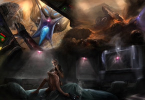 кошмары, каюта, сны, шепард, Mass effect 2, кровать, пистолет