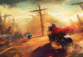 небо, Дорога, мотоциклы, вывеска, преследование