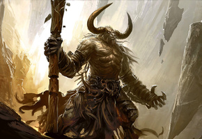 камни, минотавр, посох, рога, Монстр