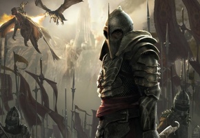 армия, огонь, знамя, доспехи, воин, Драконы