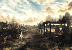 руины, постапокалипсис, дорога, будущее, арт, ruins, Future