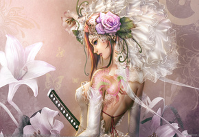 девушка, платье, Wan hsienwei, revenge of the bride, цветы, невеста