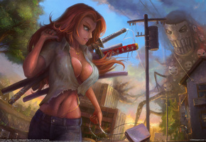 Pavel lagutin, девушка, меч, рыжеволосая, matsumoto, самурайский