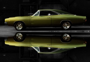 авто, charger, 1968, Машина, car, dodge, зеленая